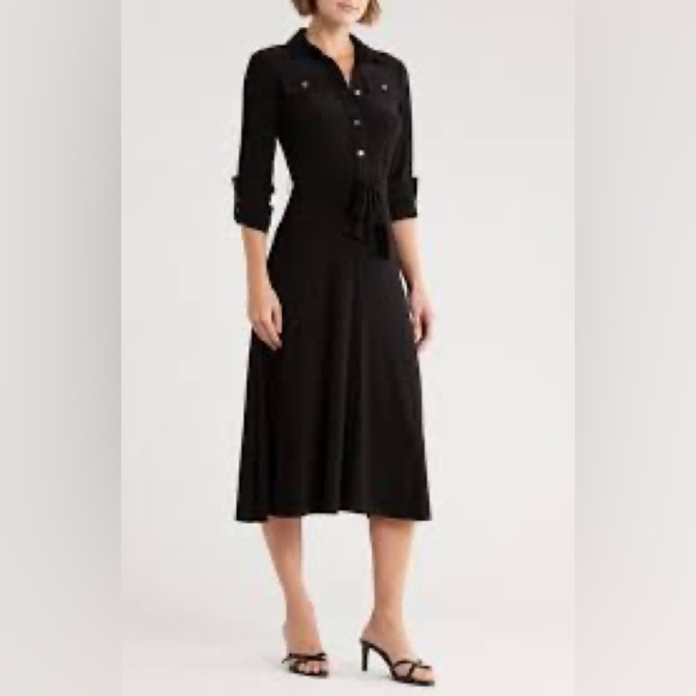 Tommy Hilfiger Black Roll Tab Sleeve Midi Shirt Dress Size 4 NWT
